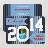 ブルー、デニム、ホワイト、レッド・フォト卒業招待状 招待状 (正面/裏面)