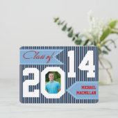 ブルー、デニム、ホワイト、レッド・フォト卒業招待状 招待状 (スタンド正面)