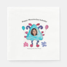 ブルー・トライアングル・モンスターの誕生日パーティー用ペーパーナプキン