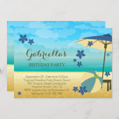 ブルー·トロモダンピカル·ビーチ誕生日パーティー 招待状 (正面/裏面)