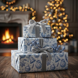 ブルー・トワール柄のクリスマスオーナメント シームレス ラッピングペーパー