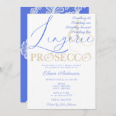 ブルー ドレス下着 & プロセッコ ブライダルシャワー 招待状 (正面/裏面)