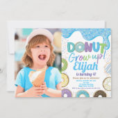 ブルー・ドーナツ、成長した少年の誕生日パーティーの写真 招待状 (正面)