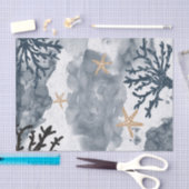 ブルー ナウチカル コーラル ウォーターカラー エレガント パーティー 薄葉紙 (クラフト)