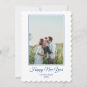 ブルー ニューイヤー プレッピー ボウ ストライプ ファミリー フォト シーズンカード (正面)