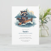 ブルー ネイチャー キュート たぬき 誕生日パーティー 招待状 (スタンド正面)