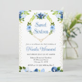 ブルー&ネイビーフラワーズハートリーススウィート16 招待状 (スタンド正面)