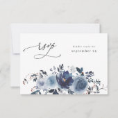 ブルー&ネイビーフローラと食事RSVP 出欠カード (正面)