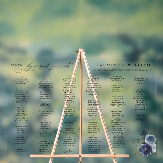 ブルー&ネイビーフローラアルファベット座席表LG アクリルサイン (ニュートラル)