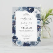 ブルー&ネイビーフローラオンブルーグレイ結婚ズ 招待状 (スタンド正面)
