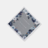 ブルー&ネイビーフローラ名ナプキンス – グレー スタンダードカクテルナプキン (角)