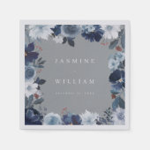 ブルー&ネイビーフローラ名ナプキンス – グレー スタンダードカクテルナプキン (正面)