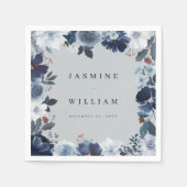 ブルー&ネイビーフローラ名ナプキンス – Blue Gray スタンダードカクテルナプキン (正面)