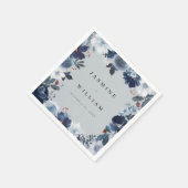 ブルー&ネイビーフローラ名ナプキンス – Blue Gray スタンダードカクテルナプキン (角)