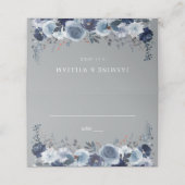 ブルー&ネイビーフローラ – グレー プレイスカード (外部開封)