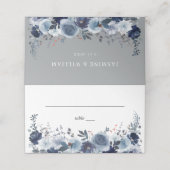 ブルー&ネイビーフローラ – ブルー&グレー プレイスカード (外部開封)