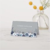 ブルー&ネイビーフローラ – ブルー&グレー プレイスカード (裏面)
