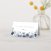 ブルー&ネイビーフローラ – ブルー&グレー プレイスカード (正面)