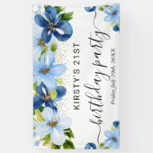 ブルー&ネイビーボホフラワーズ誕生日へようこそ 横断幕 (縦)