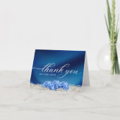 ブルー·ハイドランゲア·フラワー·ネービー·ブルー結婚ズ·サンキュー サンキューカード (正面)