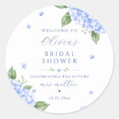 ブルー・ハイドレンジアのエレガントな水彩花柄 ラウンドシール (正面)