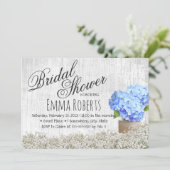 ブルー ハイドレンジア ジャー ラスティック フラワーブライダルシャワー 招待状 (スタンド正面)