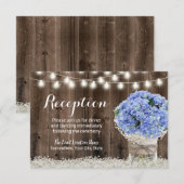 ブルー ハイドレンジア フラワーのあるルースティック ウェディング レセプション 招待状 (正面/裏面)