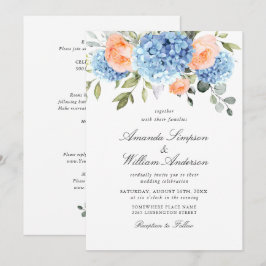 ブルー ハイドレンジア ブラッシュ ピンク ローズ ウェディング オール イン ワン 招待状