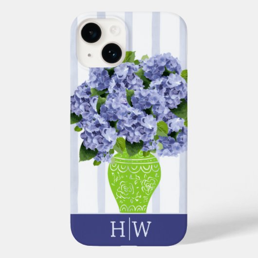 ブルー ハイドレンジア 海岸の花 植木鉢 モノグラム Case-Mate iPhoneケース (裏面)