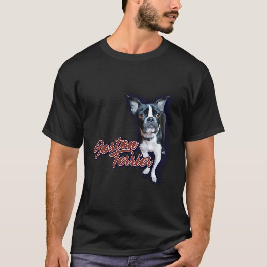 ブルー ハロー ボストン テリア Tシャツ (正面)