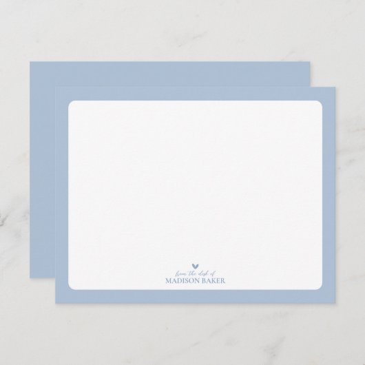 ブルー |ハートシンプルひなパーソナライズされた形 ノートカード (正面/裏面)