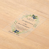 ブルー・バジェット フラワーフレーム ウェディング 招待状 (レイダウン)