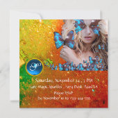 ブルー バタフライ スウィート 16 パーティー モノグラム, ゴールド 招待状 (裏面)