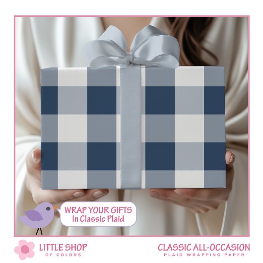 ブルー・バッファロー・チェック包装紙 ラッピングペーパー