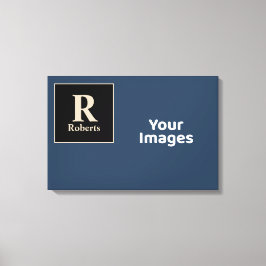 ブルー/バニラファミリーイニシャル/名前フォトディスプレイ キャンバスプリント