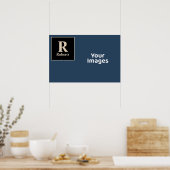 ブルー/バニラファミリーイニシャル/名前フォトディスプレイ ポスター (キッチン)