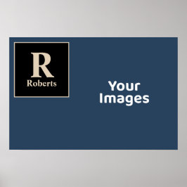 ブルー/バニラファミリーイニシャル/名前フォトディスプレイ ポスター