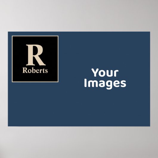 ブルー/バニラファミリーイニシャル/名前フォトディスプレイ ポスター (正面)