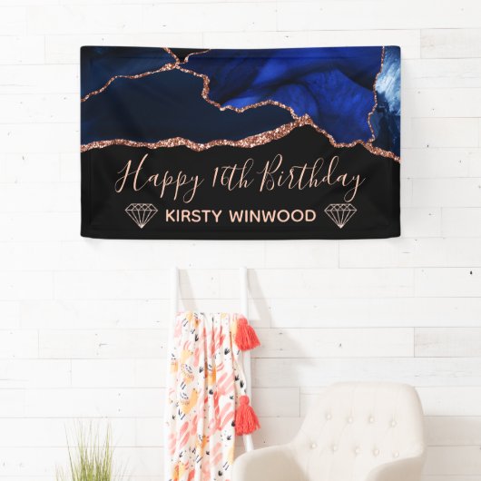 ブルー&バラフェイク金ゴールドグリッターアゲートスイート16 横断幕 (インサイチュ)