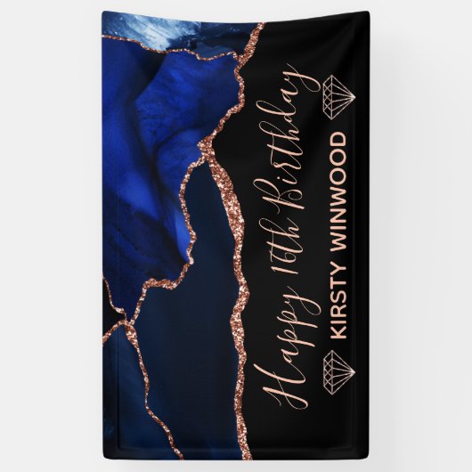 ブルー&バラフェイク金ゴールドグリッターアゲートスイート16 横断幕 (縦)