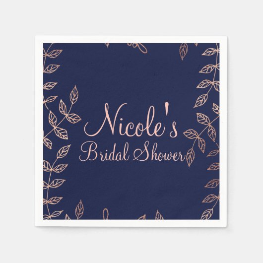 ブルー&バラ金ゴールドグラムボタニカルエレガントな結婚式 スタンダードカクテルナプキン (正面)
