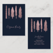 ブルー&バラ金ゴールドピンクフォレストウッドシツリー素朴 名刺 (正面/裏面)