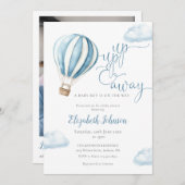 ブルー バルーン ボーイ QR コード フォト ベビー シャワー 招待状 (正面/裏面)