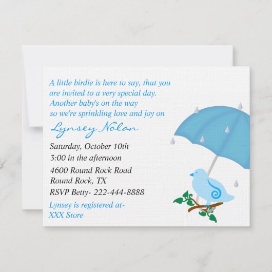 ブルー・バード・スプリンクル・シャワー招待状 招待状 (正面)