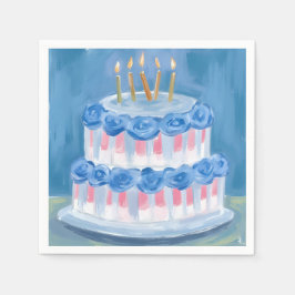ブルー バー birthday ケーキ 水彩 祝賀 パーティー スタンダードカクテルナプキン