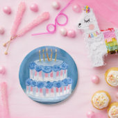 ブルー バーthday ケーキ 水彩 祝賀 パーティー ペーパープレート (パーティー)