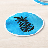 ブルー パイナップル ラウンドペーパーコースター (アングル)