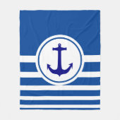 ブルー&パーソナライズされたホワイトネイビーストライプのブルーいかり フリースブランケット (正面)