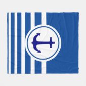 ブルー&パーソナライズされたホワイトネイビーストライプのブルーいかり フリースブランケット (正面(横))