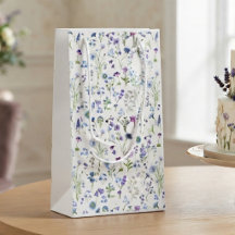 ブルー パープルの水彩画風の草花模様